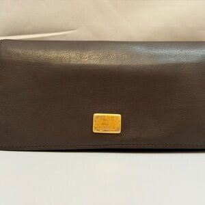 Tignanello Brown Leather Continental Long Wallet - Gold Logo Hardware
